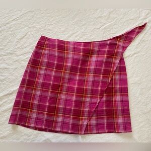Marks & Spencer Asymmetrical Plaid Skirt in Pink and Red